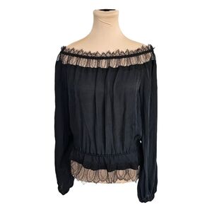 Tamara Mellon Black Lace Detail Silk Blouse Sz 4